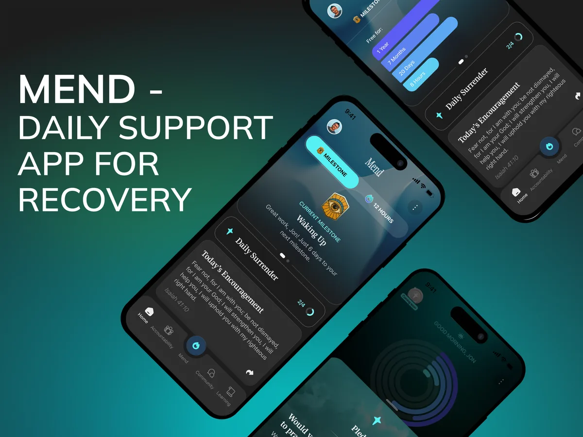 Mend app — A Christ-centered recovery app helping users overcome addiction through daily support, accountability, and community.